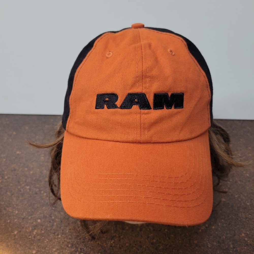 RAM Hat Cap Strap Back Orange Black Embroidered Mens Truck Automotive Workwear